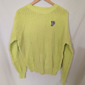 Love Pink Victoria's Secret Lime Green Knit Long Sleeves Sweater With Logo Sz S